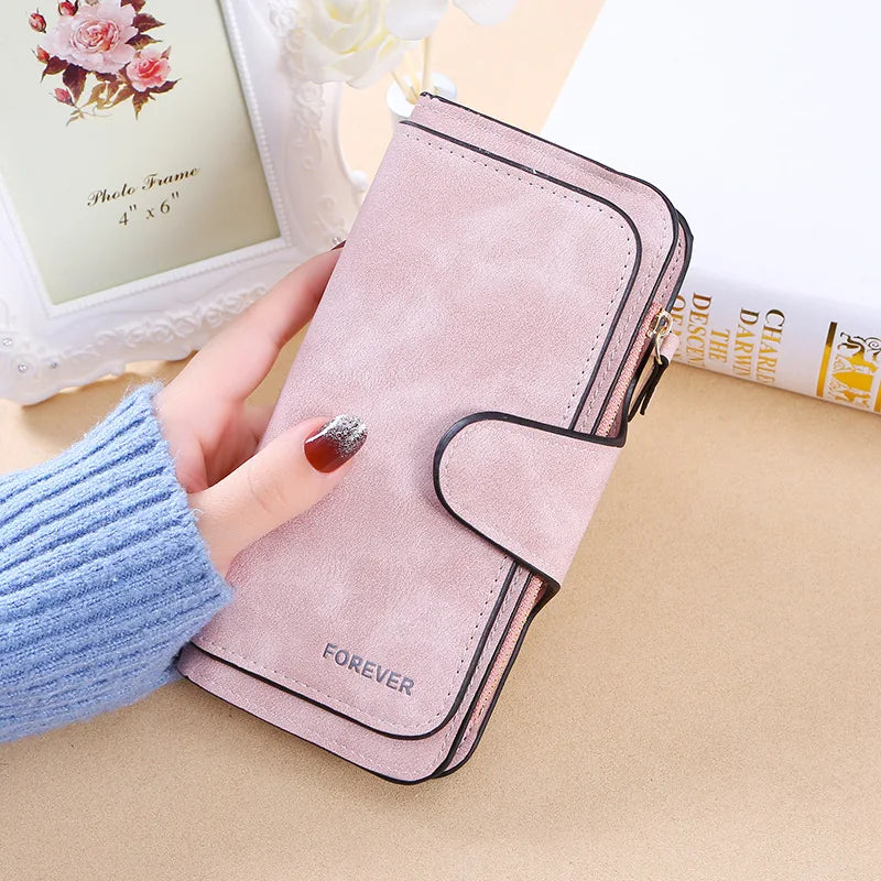 Women’s Korean Style Three-Fold Wallet – Multi-Card Buckle Purse with Frosted Two-Tone Fabric