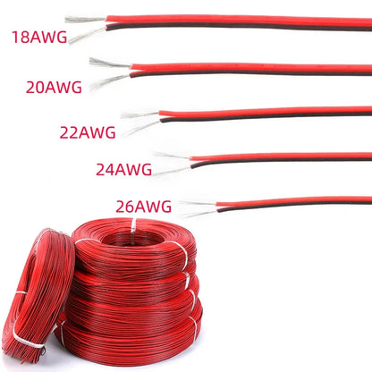 2 Pin Electrical Wire – Tinned Copper 18/20/22/24/26 AWG PVC Insulated Red & Black Cable for LED Strip Extension