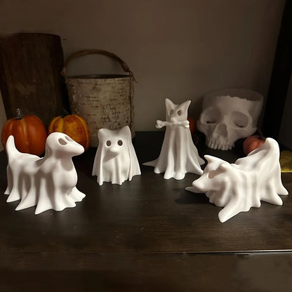 Dog Resin Statue - Halloween Decor Cute Spooky White Resin Figurine for Garden Witch Theme Party - No Candles, Halloween Props