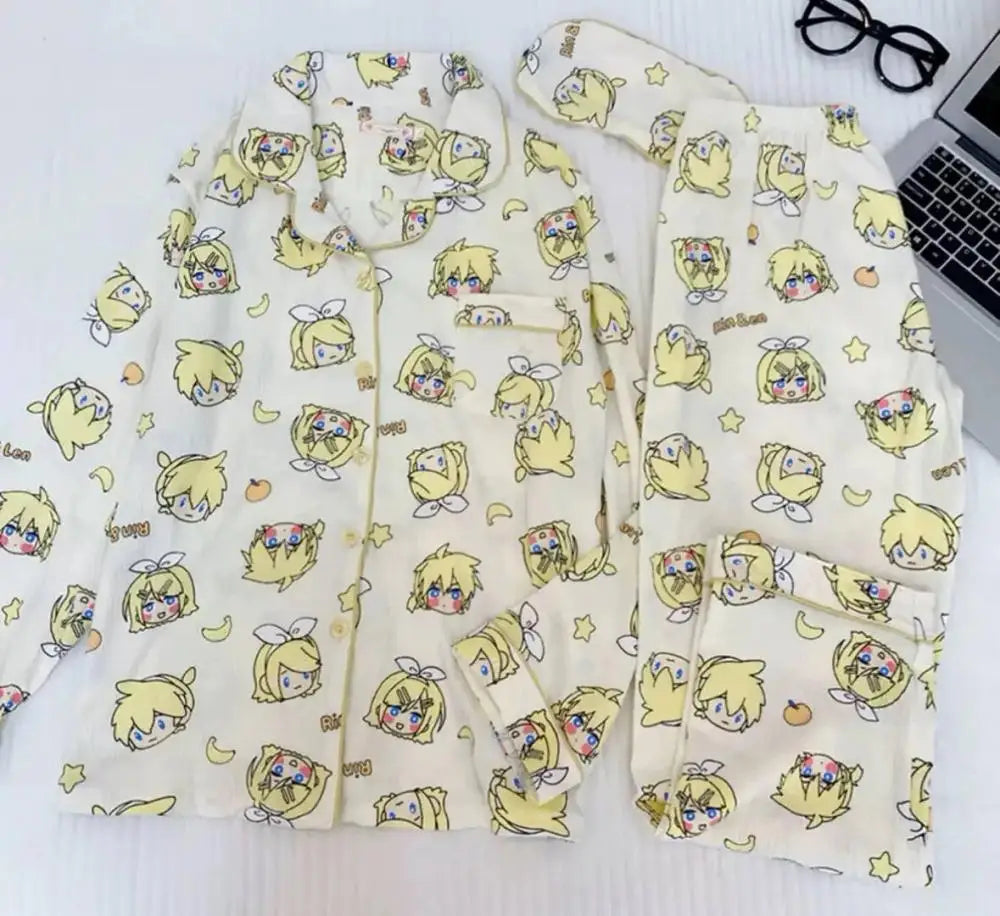 Kagamine Rin & Len Anime Pajamas — Long Sleeve Costume for Girls, 35-65Kg, Cosplay Sleepwear
