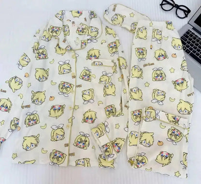 Kagamine Rin & Len Anime Pajamas — Long Sleeve Costume for Girls, 35-65Kg, Cosplay Sleepwear