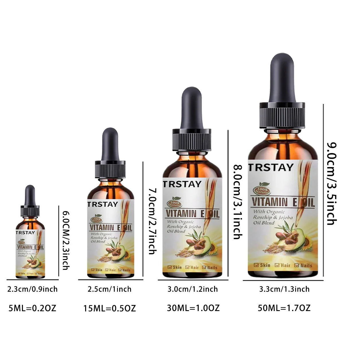 100% Pure Natural Vitamin E Oil — Cold-Pressed Avocado Essential Oil for Face & Body, Moisturizing Massage & Spa Serum