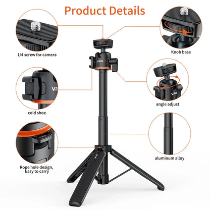 VRIG TP-08 TP-06 Tripod Stand Selfie Stick – Aluminum Alloy with 1/4 Inch Screw, Cold Shoe Mount & 360° Rotation, 1.5kg Load Capacity