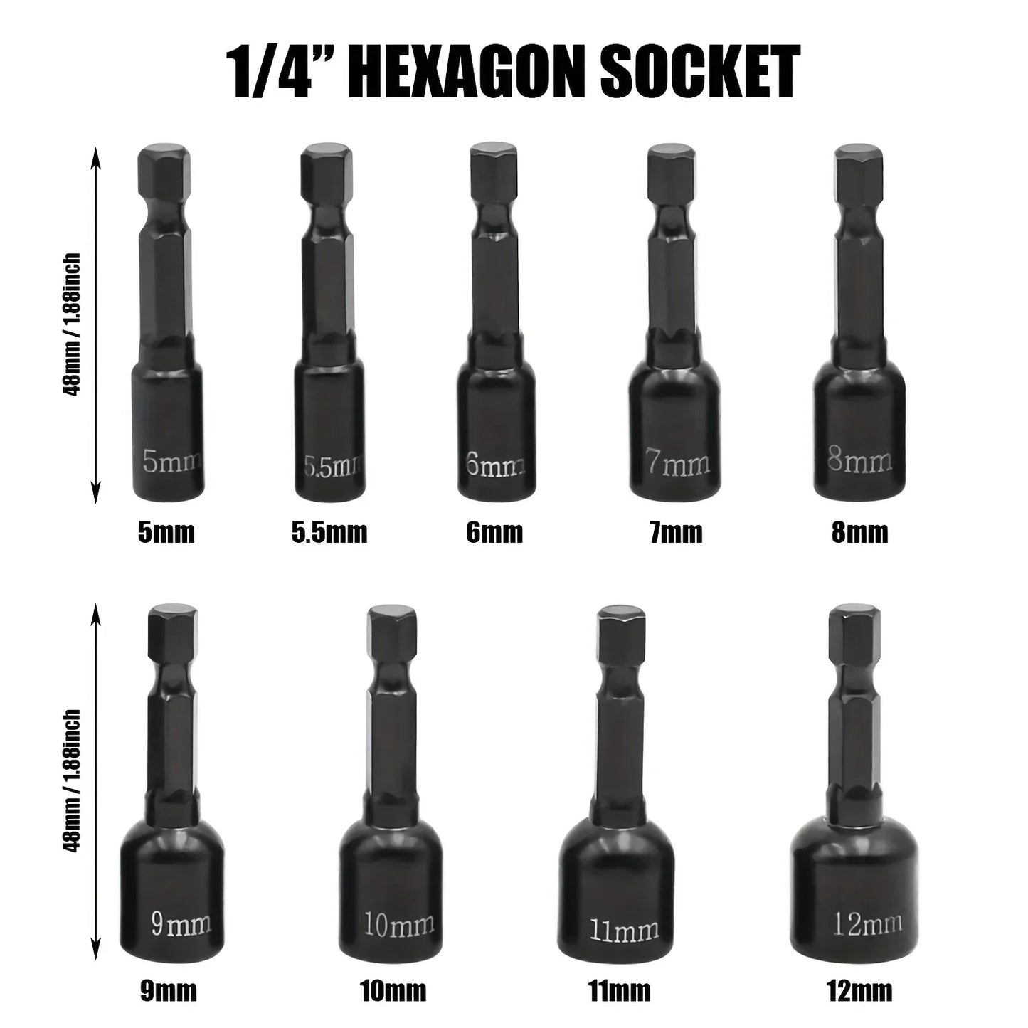 9Pcs Metric Nut Driver Set – 1/4” Hex Socket Drill Bits & Chuck Adapter Set for Electronics & Precision Tool Work