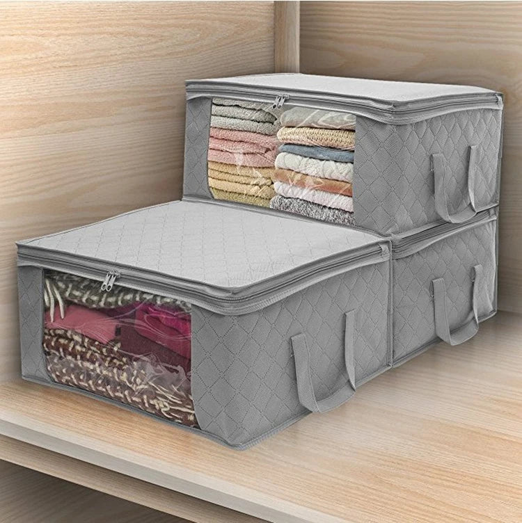 Large Capacity Foldable Clothing Storage Box — Non-Woven Fabric Organizer with Zipper for Quilts and Clothes