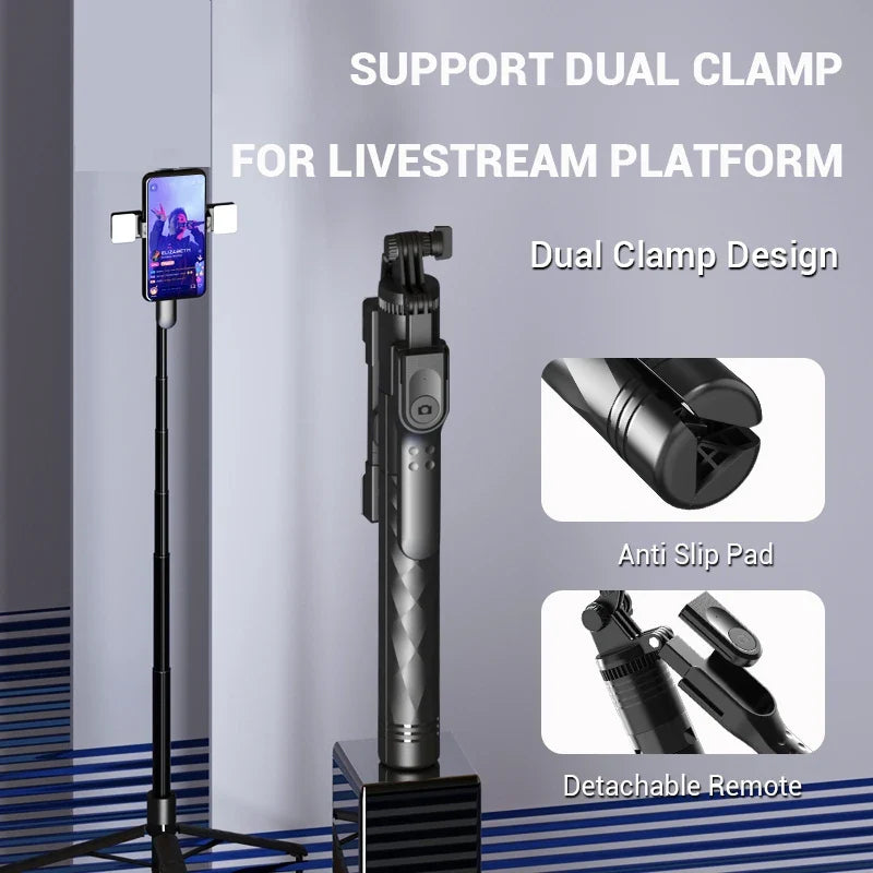 FANGTUOSI 1750mm Wireless Selfie Stick Tripod – Foldable Monopod with LED Light for Smartphones, Steady Live Shooting