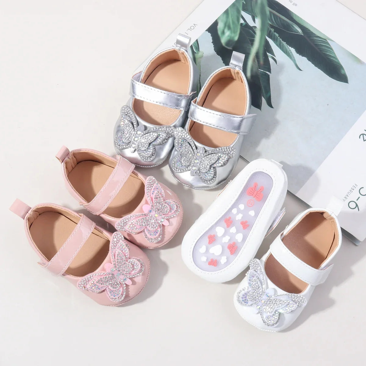 Baby Girls First Walking Shoes - Crystal Butterfly Princess Shoes for 0–18M Toddlers