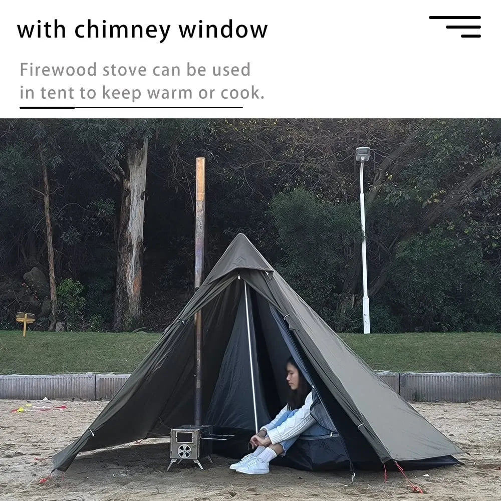 Camping Hot Tent with Chimney Window - Ultralight Tipi Teepee Pyramid, Double Layer Bushcraft Tent for 1 Person