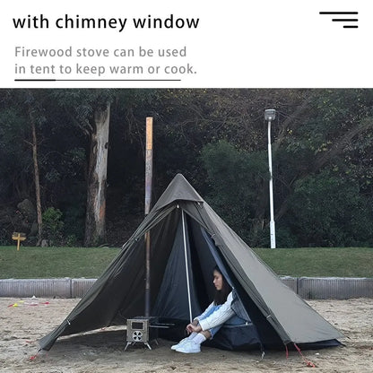 Camping Hot Tent with Chimney Window - Ultralight Tipi Teepee Pyramid, Double Layer Bushcraft Tent for 1 Person