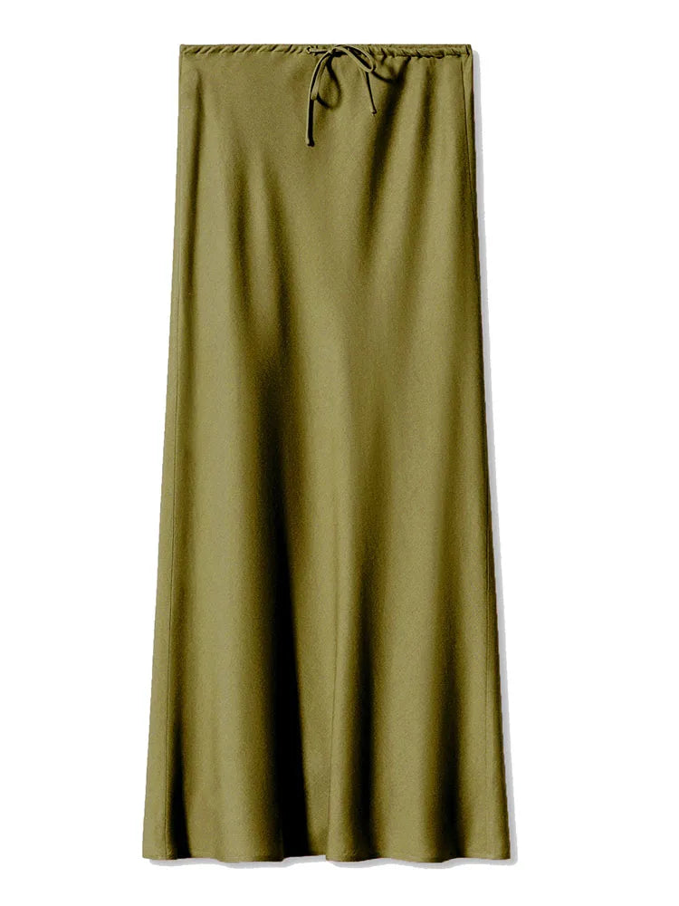 Women’s Long Satin Maxi Skirt – Luxury Shiny High Waist Straight Fit Elegant Skirt for Spring Summer Casual Fashion