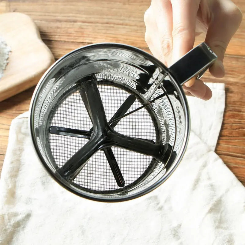 Stainless Steel Flour Sifter with Hand Press Design - Fine Mesh Sieve for Baking and Powder Sugar Shaker - 1pc
