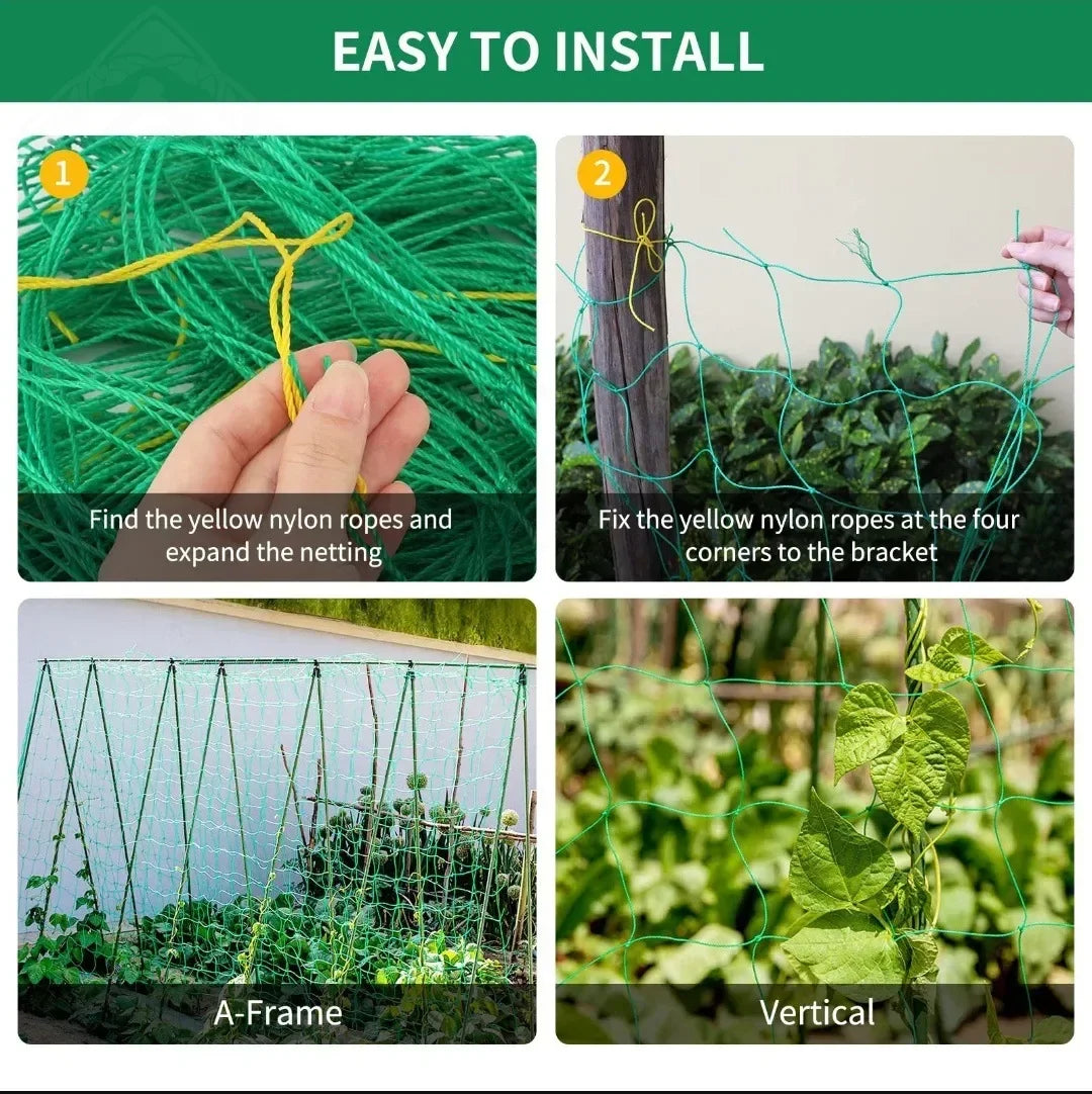 Heavy-Duty Garden Plant Trellis Netting – Square Mesh Polyester Grow Net for Climbing Plants, Vegetables & Vines
