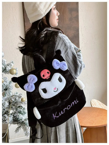 Kuromi & Cinnamoroll Plush Backpack — Cute Cartoon Soft Daypack for School, Travel & Daily Use