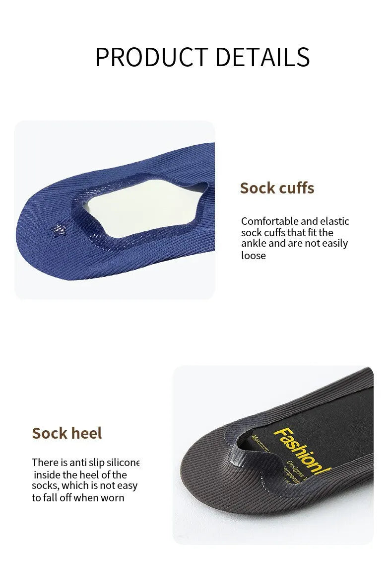 5 Pairs Men's Cotton Boat Socks – Thin, Breathable, Deodorizing No-Show Summer Socks with Non-Slip Silicone Grip