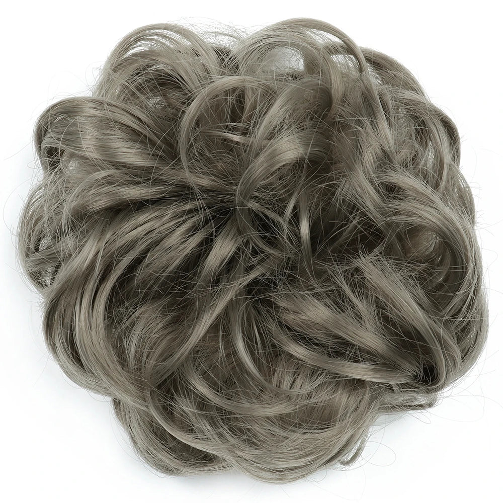 Azqueen Synthetic Messy Bun Chignon – Gray Brown Hair Bun Pad with Elastic Rope & Rubber Band Hair Extensions