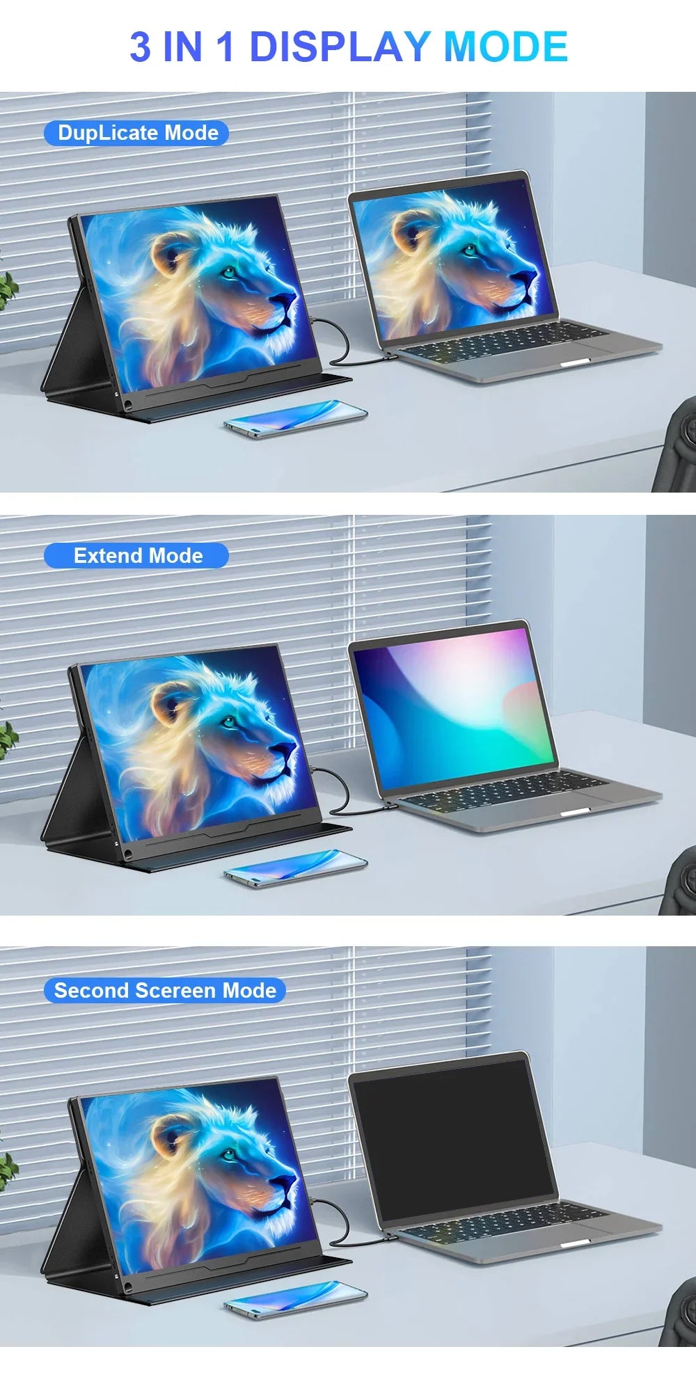 13.3 Inch 2.5K Portable Monitor – 2560x1600 External Display for Gaming, Laptop, PS3/PS4, Switch, Mini PC, Tablet