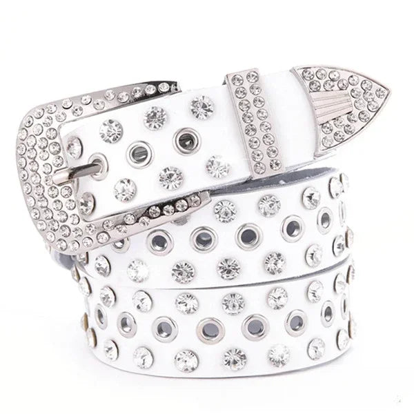 Black & White Leather Western Belt – Rhinestone Cowboy & Cowgirl Accessory