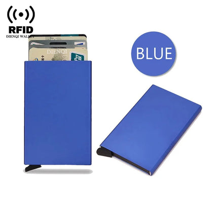 RFID Credit Card Holder Metal Slim Wallet for Men & Women, Pop-Up Minimalist Small Black Purse, Mini Wallet