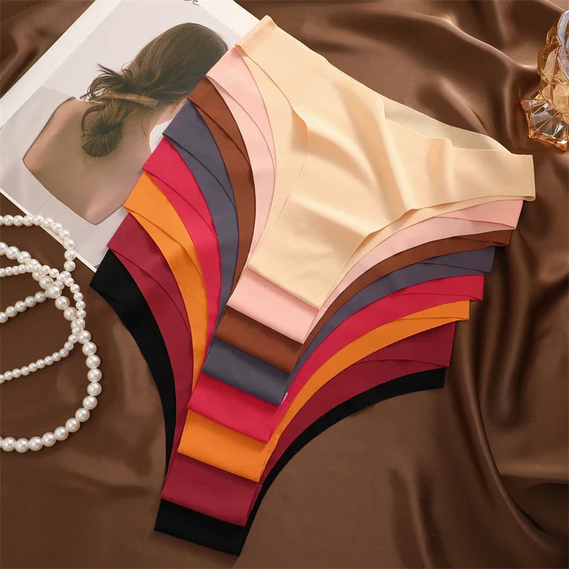 3Pcs Ultra-Thin Seamless Silk Women’s Panties – Sexy Low-Waist Stretch Bikini Briefs, XS-XXL