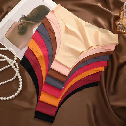3Pcs Ultra-Thin Seamless Silk Women’s Panties – Sexy Low-Waist Stretch Bikini Briefs, XS-XXL