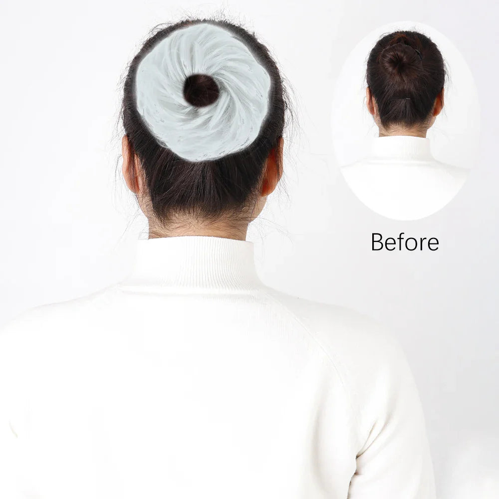 AZQUEEN Messy Bun Hair Extension – Synthetic Curly Wave Chignon Scrunchie, Elastic Band Updo Hairpiece for Women