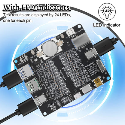 USB Cable Tester – Type-C, Type-B, Micro Short Circuit and Data Anomaly Detection Test Board for iOS & Android