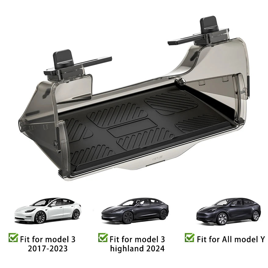 Center Console Organizer for Tesla Model 3 & Model Y Highland – Anti-Slip Under Screen Storage Box with Screen Back Storage
