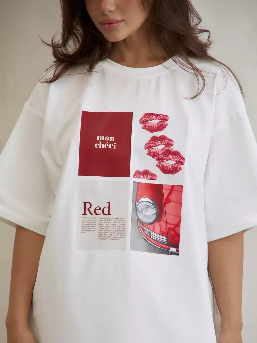 Women’s Y2K Graphic Print T-Shirt – Pure Cotton Short Sleeve Retro High Street Summer Top