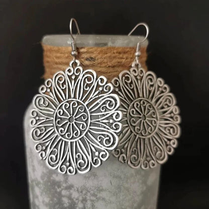 Vintage Ethnic Antique Metal Drop Earrings – Hollow Handmade Punk Statement Dangle Earrings for Women Jewelry
