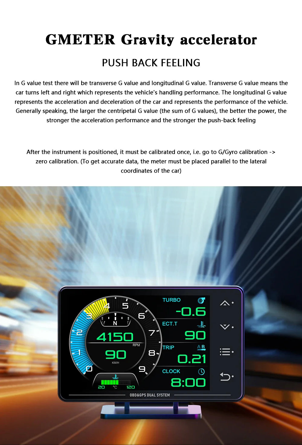 XS HUD Car Gauge – Multi-Function OBD+GPS Display for Water Temp, Turbo, Oil Pressure & Oil Temp Head-Up Display