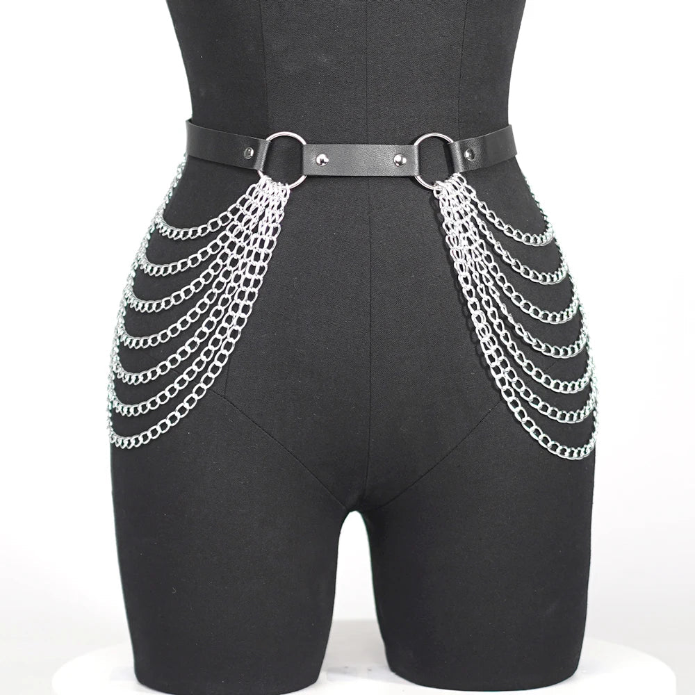 Sexy Women's Leg Chain Harness Garter Belt: Gothic Leather Waist & Thigh Corset Accessory - Enhance Your Gothic Clothing Style