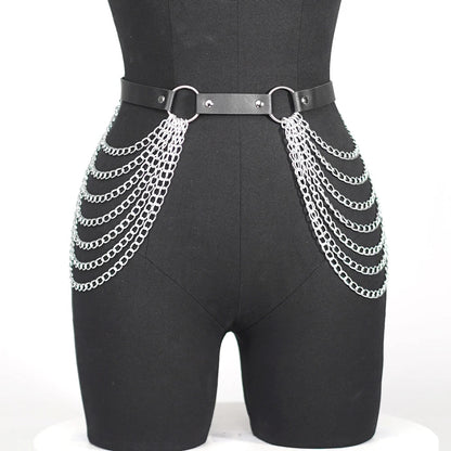 Sexy Women's Leg Chain Harness Garter Belt: Gothic Leather Waist & Thigh Corset Accessory - Enhance Your Gothic Clothing Style