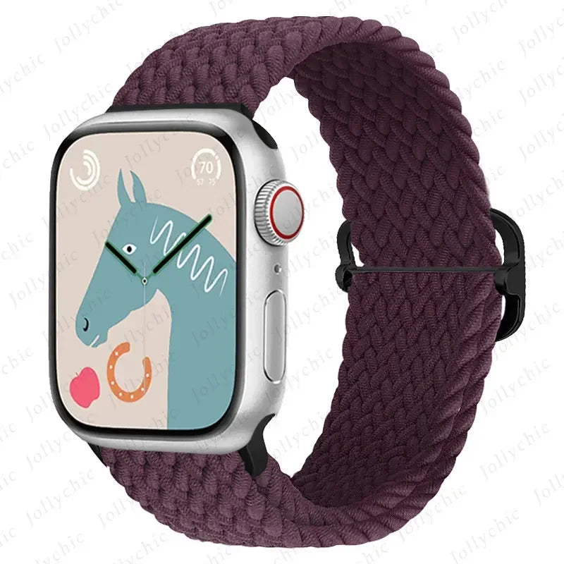 Braided Solo Loop Apple Watch Ultra Band – Elastic Nylon Adjustable Sport Bracelet Strap for iWatch SE, Series 3–9 (38mm–49mm)
