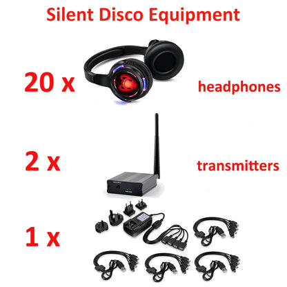 Silent Disco Wireless Headphones Bundle with RF LED Transmitter – 500M Range for DJ, iPod, MP3, Party, Club