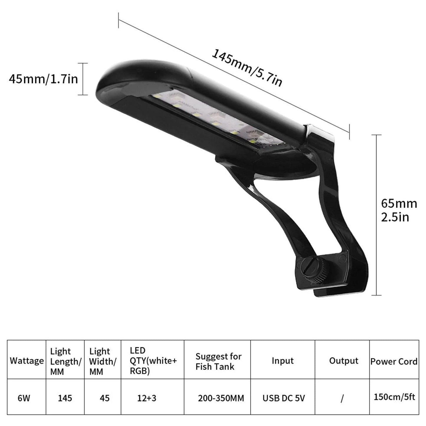 Aquarium LED Light with Timer – Full Spectrum Fish Tank Lamp for Water Plants, USB Aquatic Light