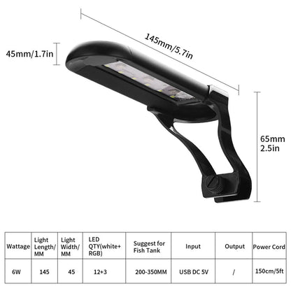 Aquarium LED Light with Timer – Full Spectrum Fish Tank Lamp for Water Plants, USB Aquatic Light