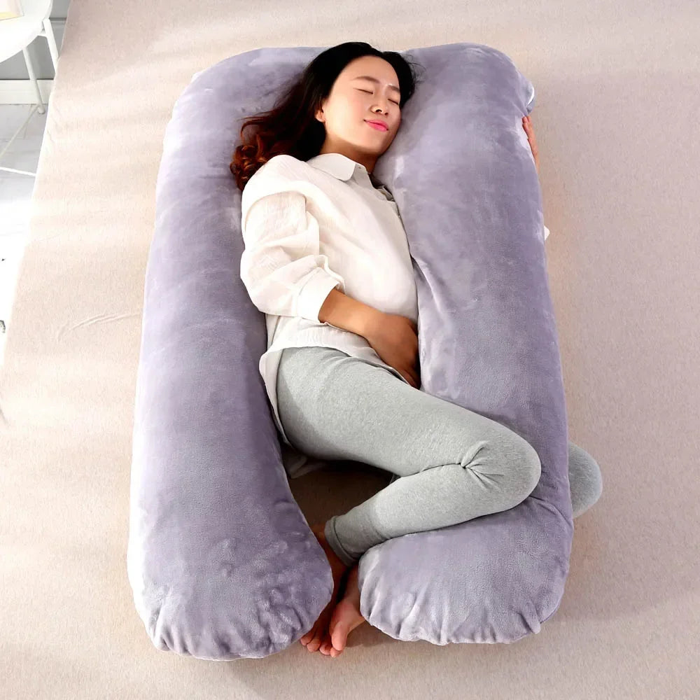 Soft Fleece U-Shaped Pregnancy Pillow – Multi-Function Side & Lumbar Support Cushion for Women