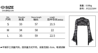 Lace Gothic See-Through Shrug Top – Black Flare Sleeve Crop Top, Vintage Punk Style for Women
