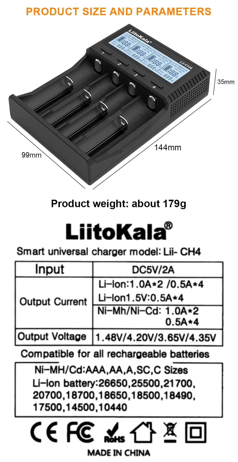 LiitoKala Lii-S8 Lii-S12 CH4 Multi-Function Battery Charger – 18650, 26650, 21700, 26700, AA, AAA Li-ion, NiMH, LiFePO4 Compatible