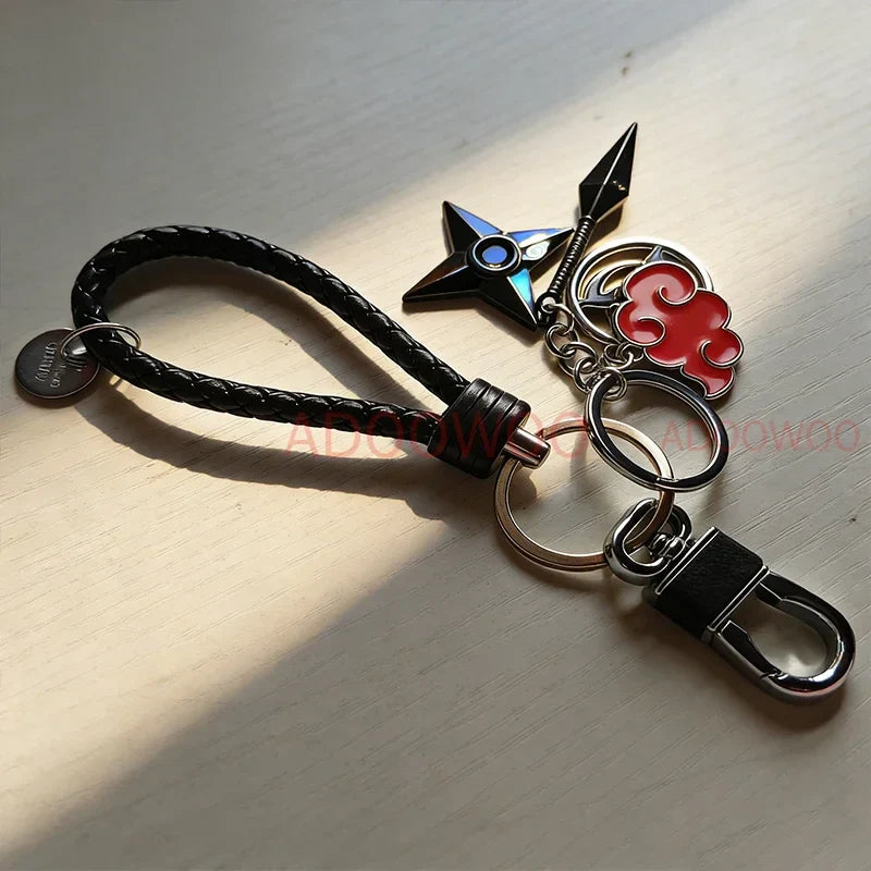 Bandai Naruto Red Cloud Alloy Keychain Set – 20 Styles Anime Woven Leather Rope Charm Car Pendant Punk Jewelry Gift Accessories