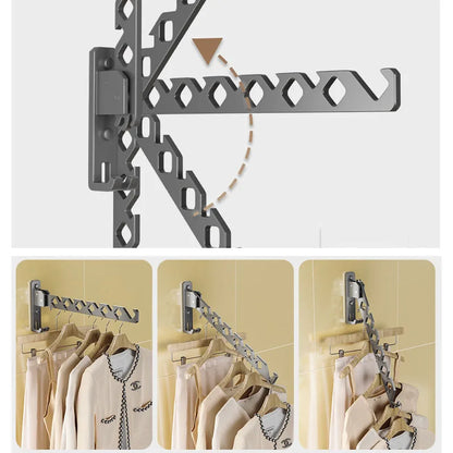 Adjustable Wall-Mounted Clothes Drying Rack - Collapsible Large Capacity Coat and Clothing Organizer with High Load-Bearing Design