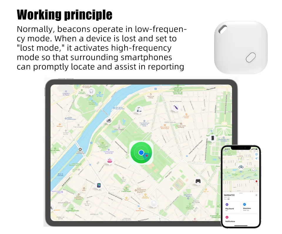 Mini Tracking Device for Apple Find My — Smart iTag Bluetooth GPS Tracker for Keys, Child, Pet & Car, iOS Compatible