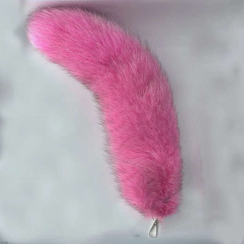 Natural Fox Fur Tail Keychain – 40cm Furry Racoon Bag Charm & Fluffy Keyring Accessory for Women