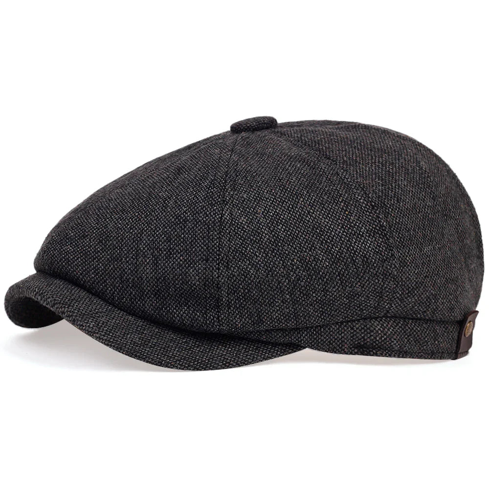 Men's Retro Newsboy Cap - Octagonal Flat Hat with Herringbone Design, British Painter Style Beret for Autumn and Winter