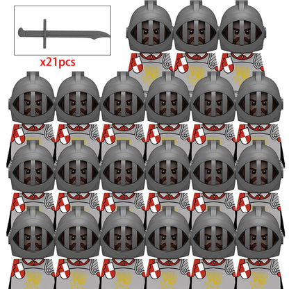 21PCS MOC Medieval Knights & Roman Legion Soldiers Building Blocks Set Warrior Figures with Weapons Helmet Bricks Toy Collection
