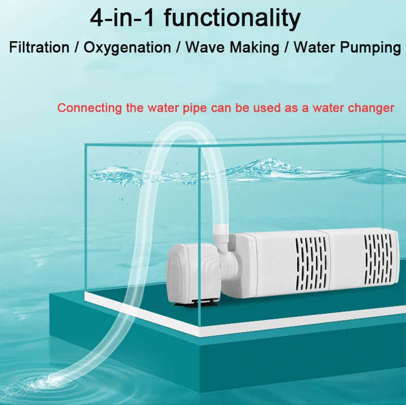 3 in 1 Aquarium Filter Pump – Silent Submersible Air Oxygen Aerator, Water Changer & Wave Maker, 220