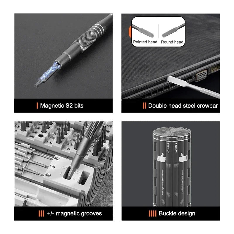 128 in 1 Multi-Functional Screwdriver Set - Portable Precision Hand Tool Kit, Folding Design for Home, PC, and Phone Repairs