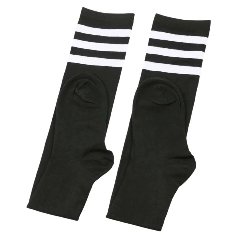 Plus Size Women’s Thigh High Socks — Extra Long Thick Striped Knit Stockings for Wide Thighs