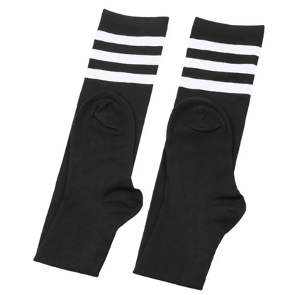 Plus Size Women’s Thigh High Socks — Extra Long Thick Striped Knit Stockings for Wide Thighs