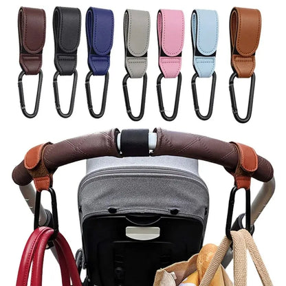 Leather Baby Stroller Hook Organizer – PU Adjustable Pram Hook & Diaper Bag Hanger for Travel & Baby Accessories Storage